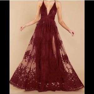 Ever After | Burgundy Deep V-Neck Maxi Dress
